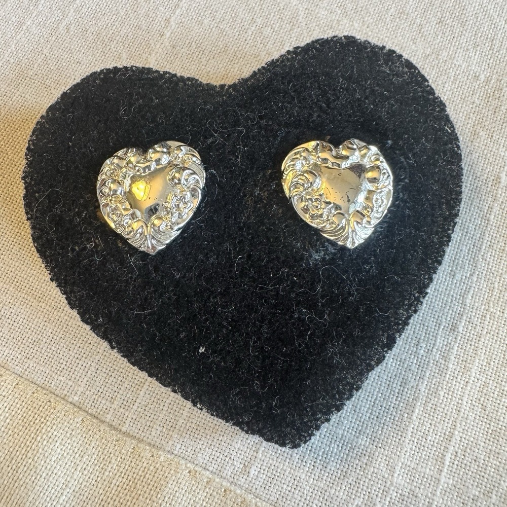 Avon Silver Tone Heart Post Earrings